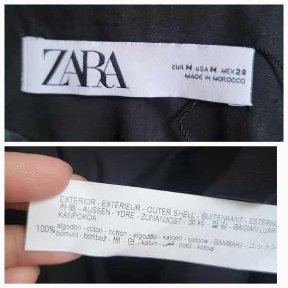 NWOT Zara Black Cotton Poplin Puff Sleeve Self-Tie Bow V-Neck Top Jacket Medium - Picture 7 of 14